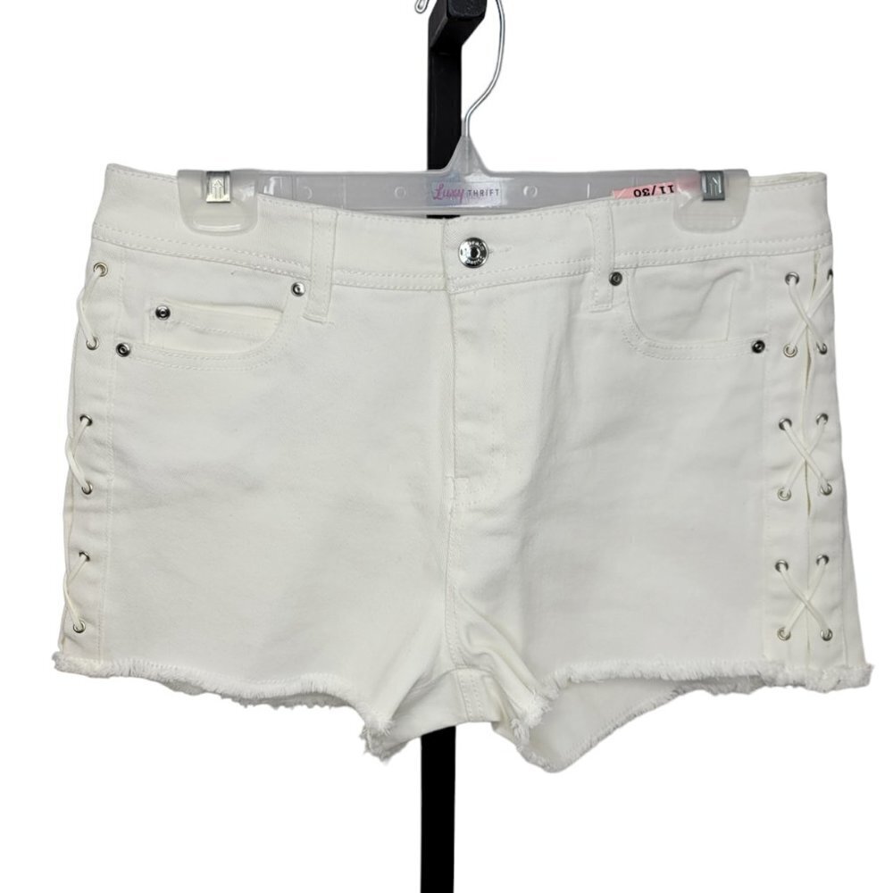 Ci sono  lace up side white denim shorts